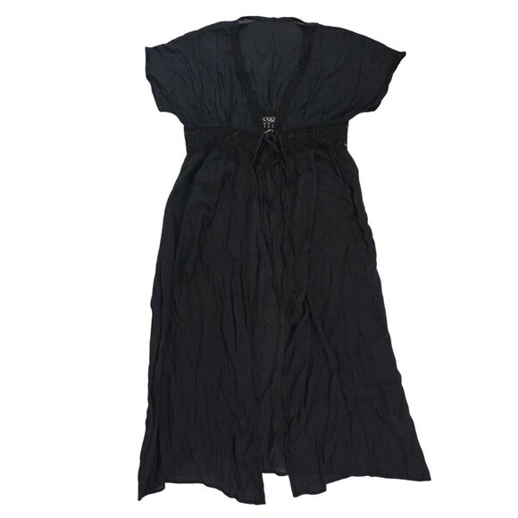 Women's Black Lace Trim Short Sleeve Tunic Maxi Dress One Size. - Picture 1 of 9